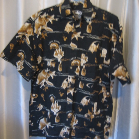 Mako Sportswear Aloha Hawaii Men's Black/Tan/White Hawaiian Shirt Sz L Pre-Owned - Picture 1 of 5